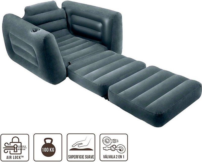 Intex - Opblaasbare Loungestoel - Groen - Fluweelachtig Materiaal - Inclusief Bekerhouder