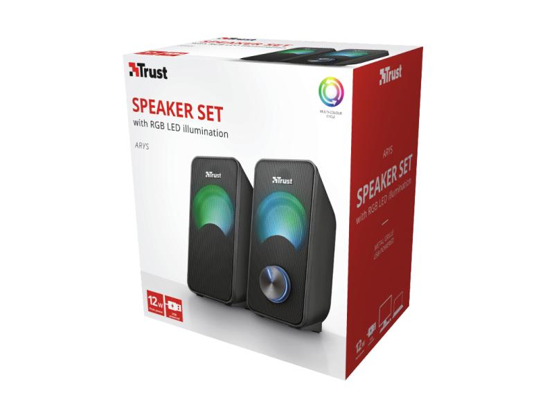Trust PC-Lautsprecher Arys Compact RGB 2.0 Kompaktes Lautsprecherset mit elegantem Design und RGB-LED-Beleuchtung