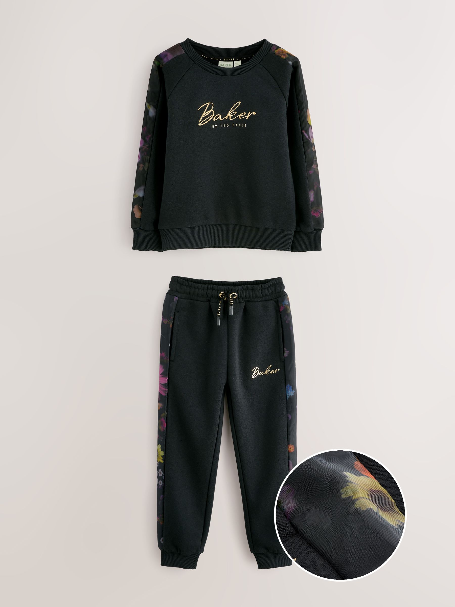Zwart - Baker by Ted Baker Organza Sweatshirt met Bloemenprint & Joggingbroek Set van 2 Stuks