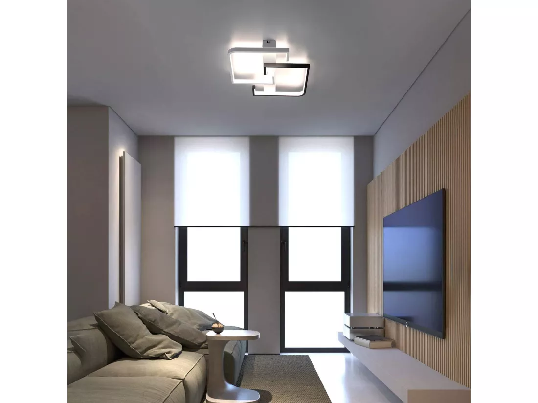 Plafonnier LED Salon Dimmable Avec Télécommande Plafonnier Noir 35w