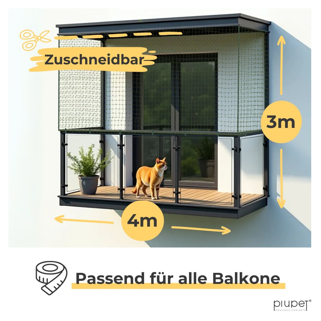 PIUPET Katzennetz drahtverstärkt grün 4 m, 3 m