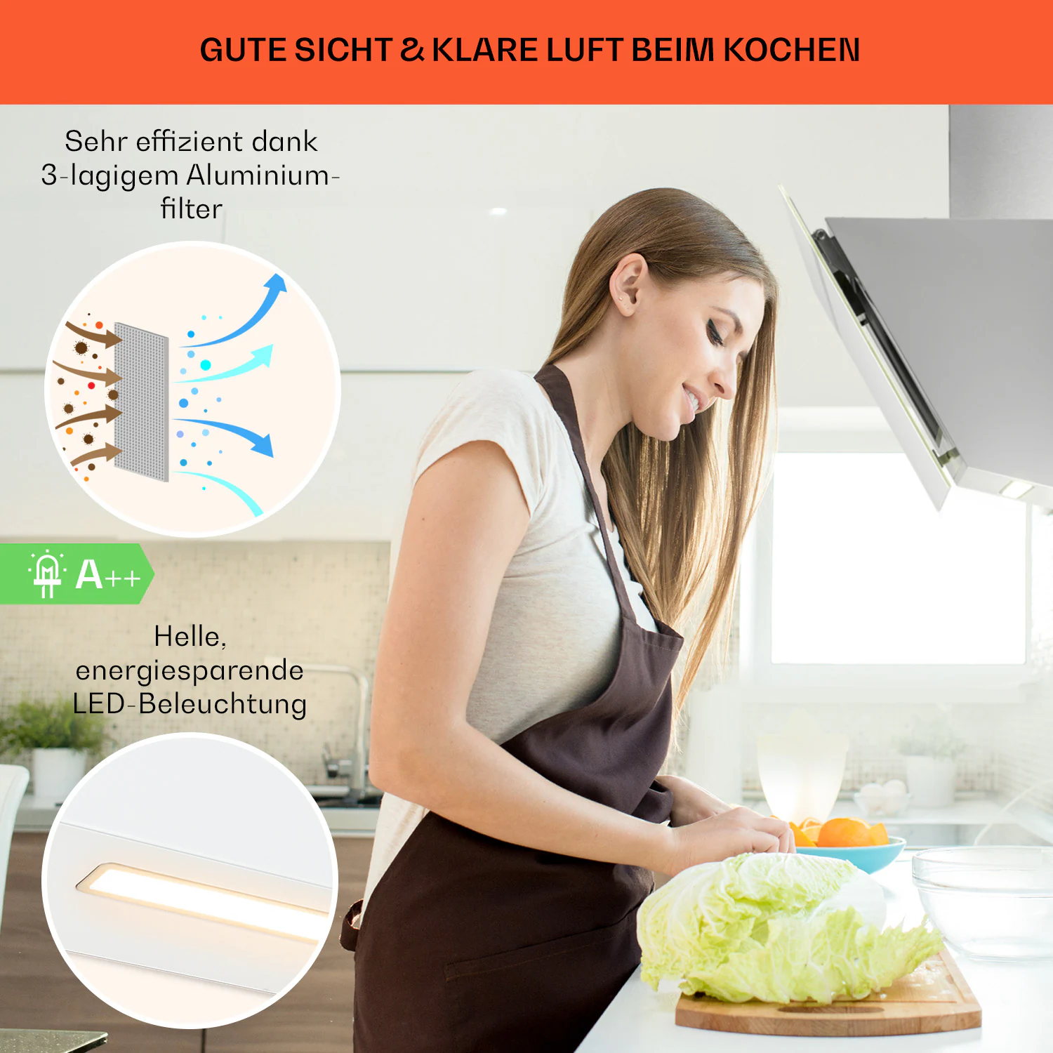 Ava 60 Dunstabzugshaube 60cm Wandhaube WiFi A++ 515m³/h Touch Weiß