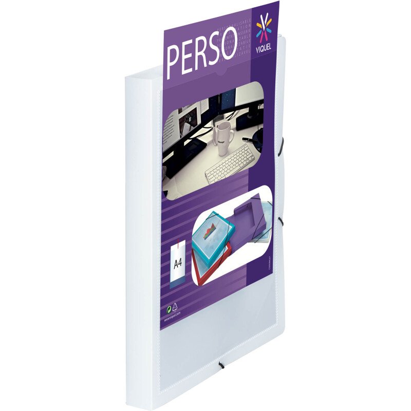 Chemise box plastique personnalisable Viquel - Essentiel Recycle - 24 x 32 cm dos 3 cm blanche