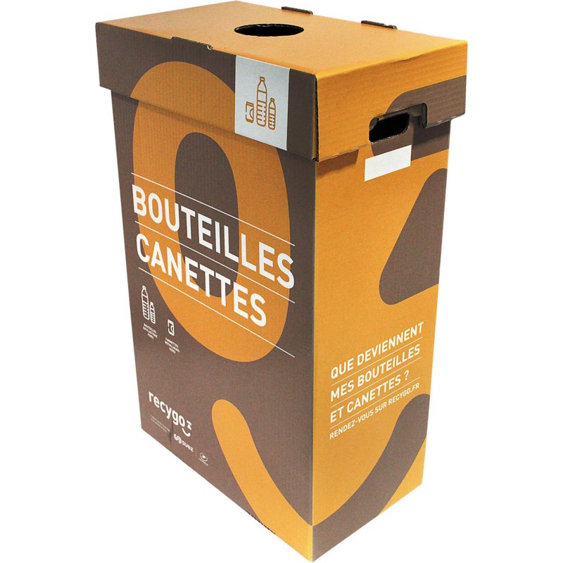 Service de collecte RECYGO - Boîte de collecte pour tri et recyclage des bouteilles plastique et canettes - Lot de 3 boîtes avec service inclus