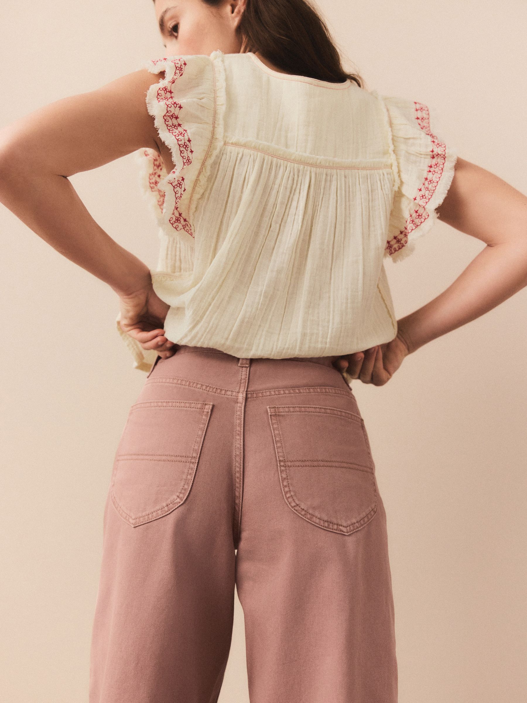 Framboosroze - Cropped Barrel jeans met ronde pijpen