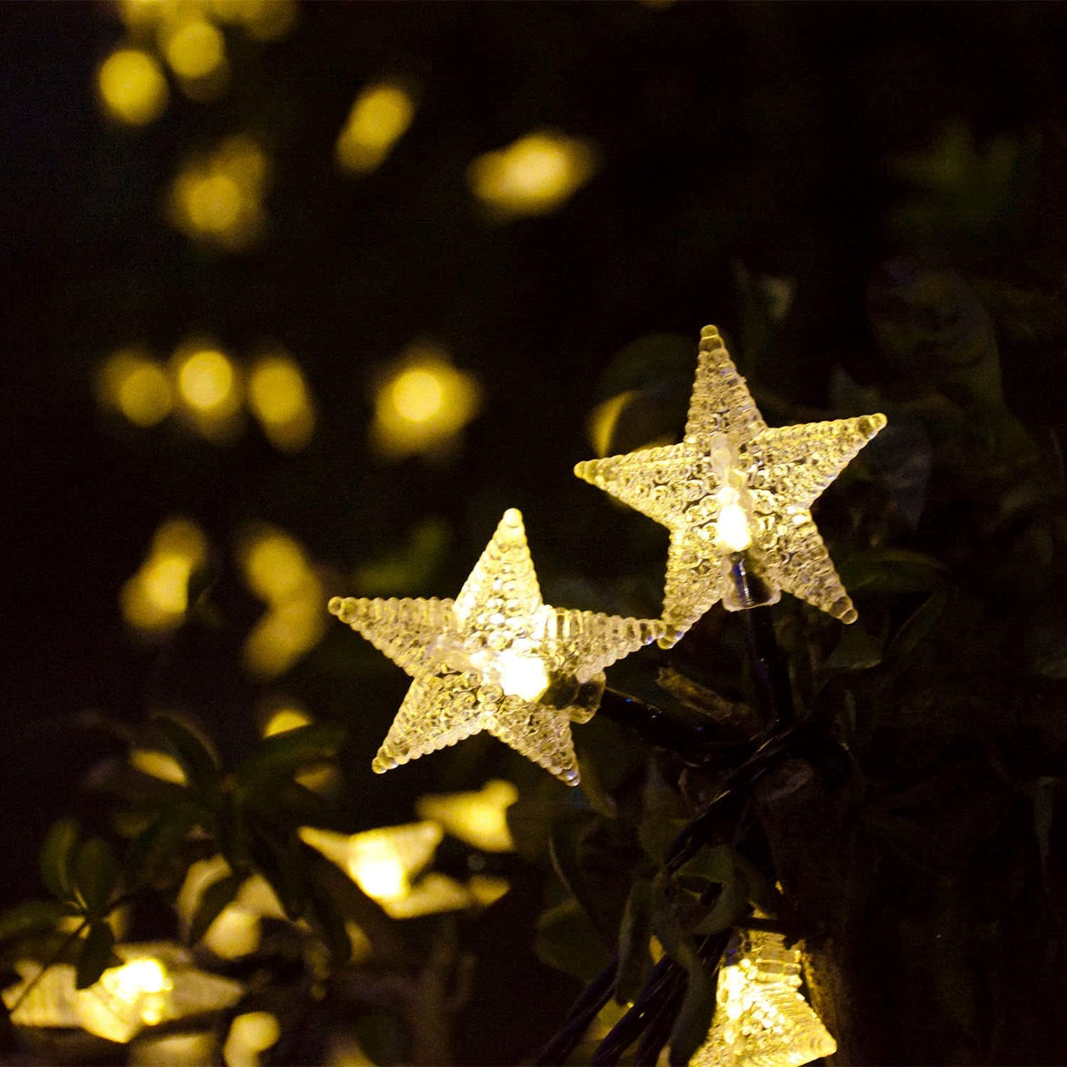 (4.5m) 50 LED's Weihnachts Deko Solar Lichterkette Sternen Outdoor Beleuchtung IPX44 - Warmweiss