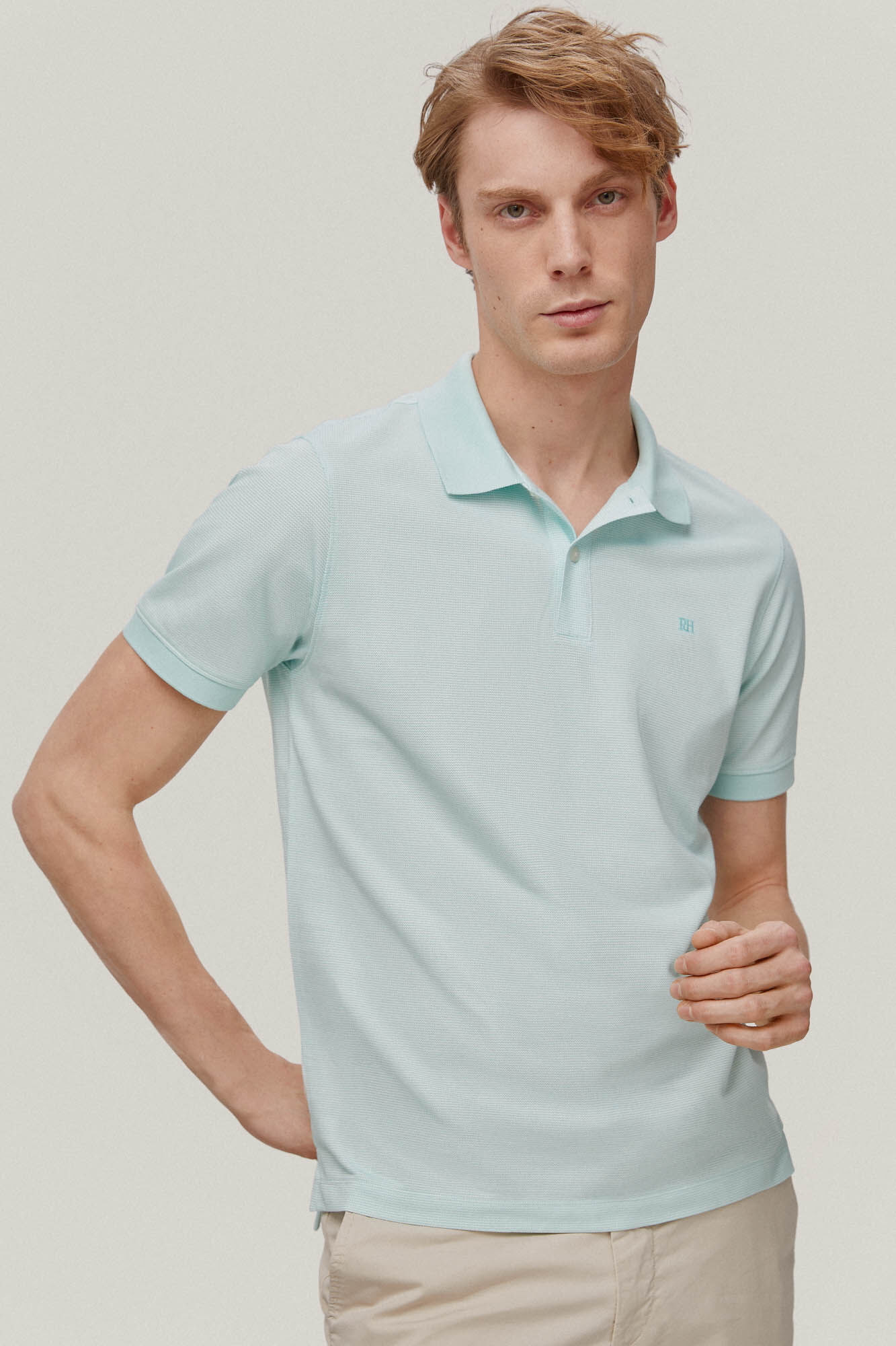 Camisa polo estruturada em jacquard - Turquesa