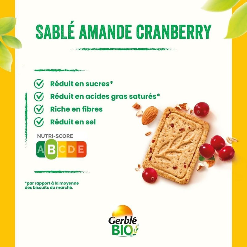 Biscuits Cranberry saveur amande Bio Gerblé x 3 - Boîte de 33 g