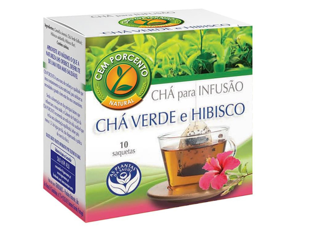CHÁ CEM PORCENTO VERDE E HIBISCO 10 SAQUETAS
