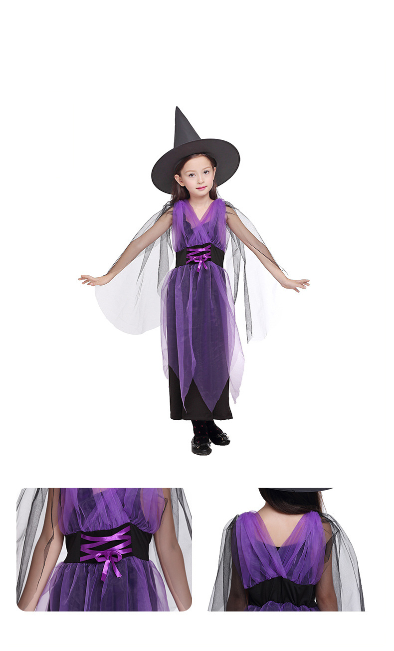 (100-105cm) Fasnachts Kinder Kostüm Hexen Verkleidung für Motto Partys / Halloween inkl. Hut - Lila / Schwarz