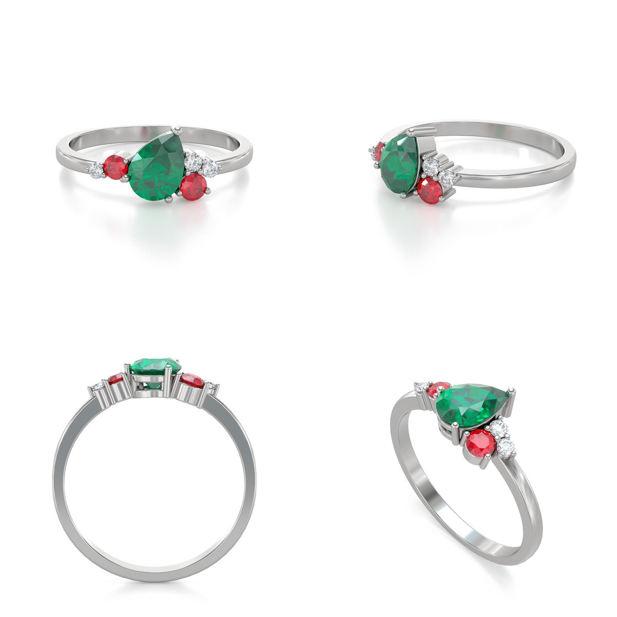 Bague ADEN Or 585 Blanc Emeraude Rubis et diamants 2.296grs