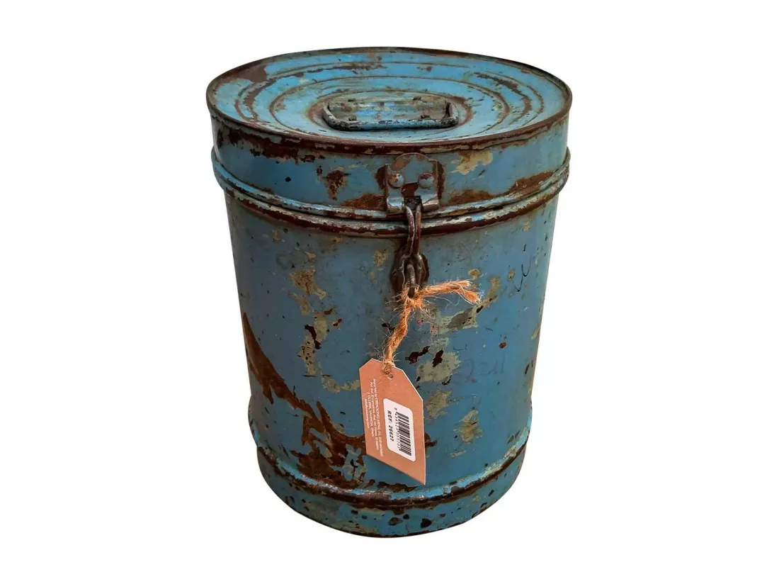 Bidon en metal bleu 23x23x29h