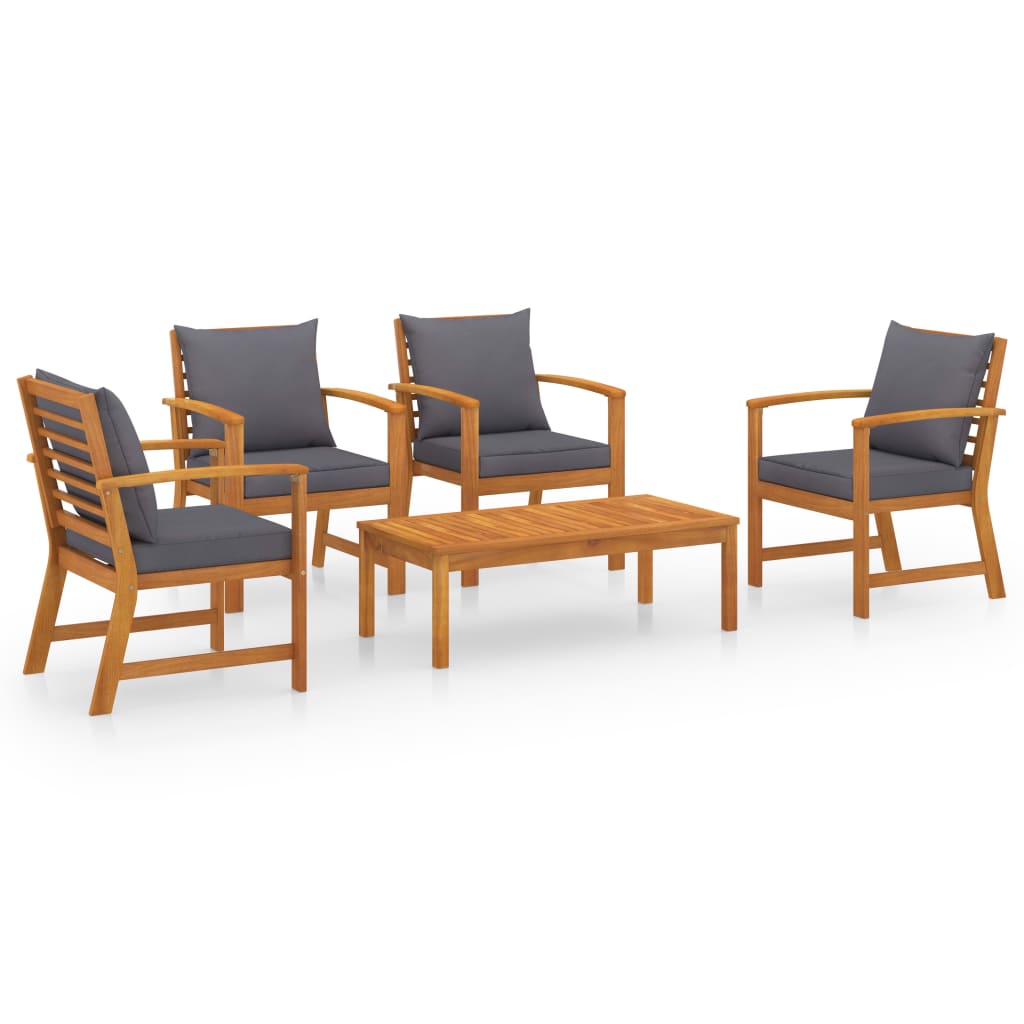 Salon de jardin meuble d'extérieur ensemble de mobilier 5 pièces avec coussin bois d'acacia solide