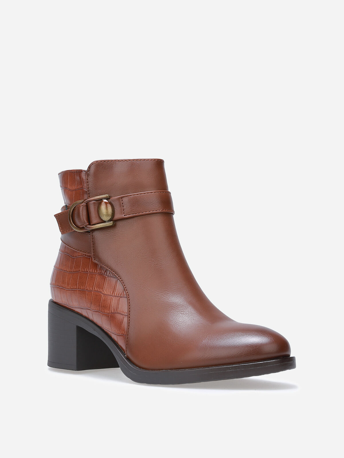 Bottines à simili texturé et boucle- Camel