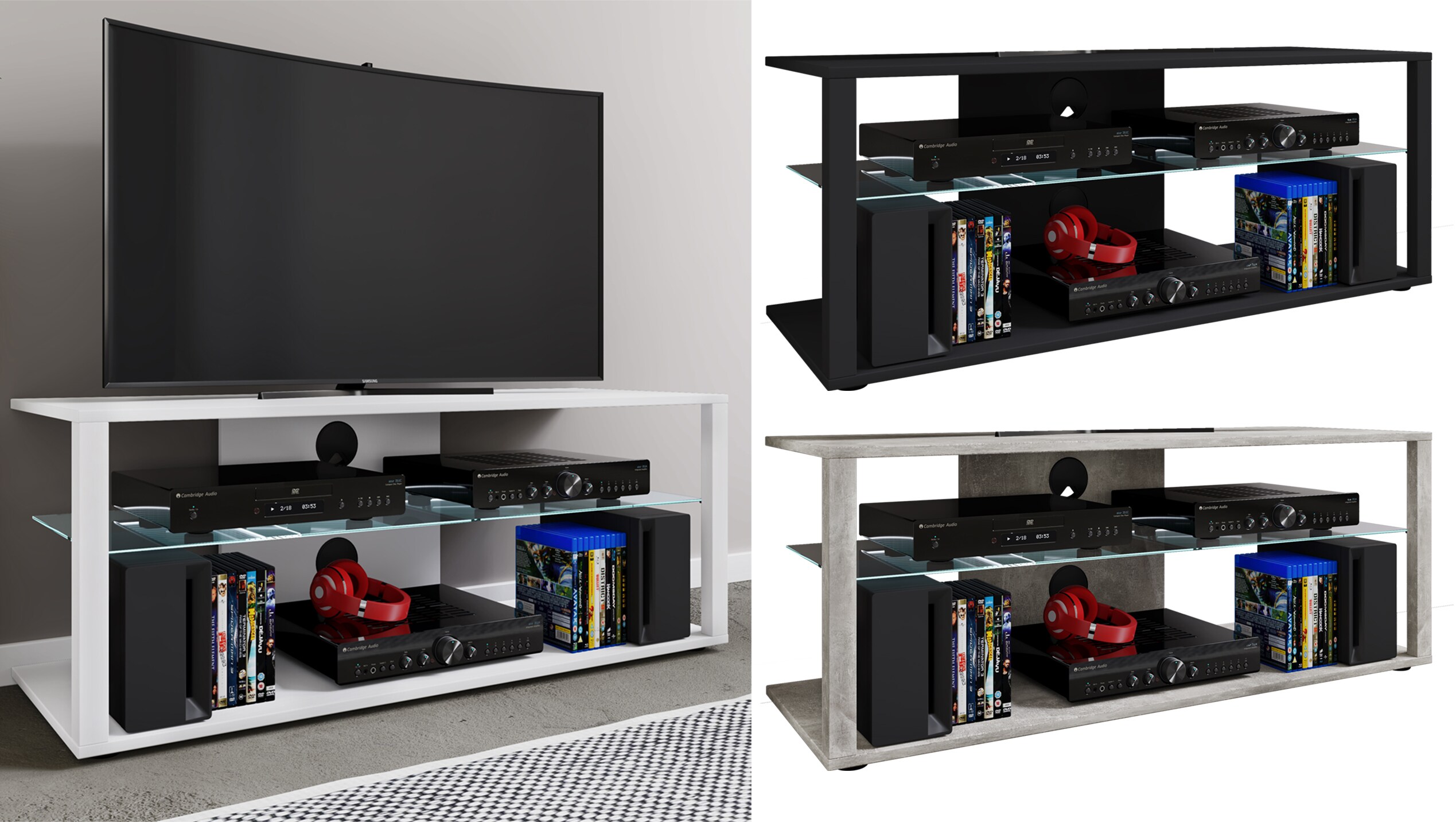 VCM Holz TV Lowboard Fernsehschrank Rack Konsole Möbel Fernsehtisch Fernseh Phono Glas Folas XL