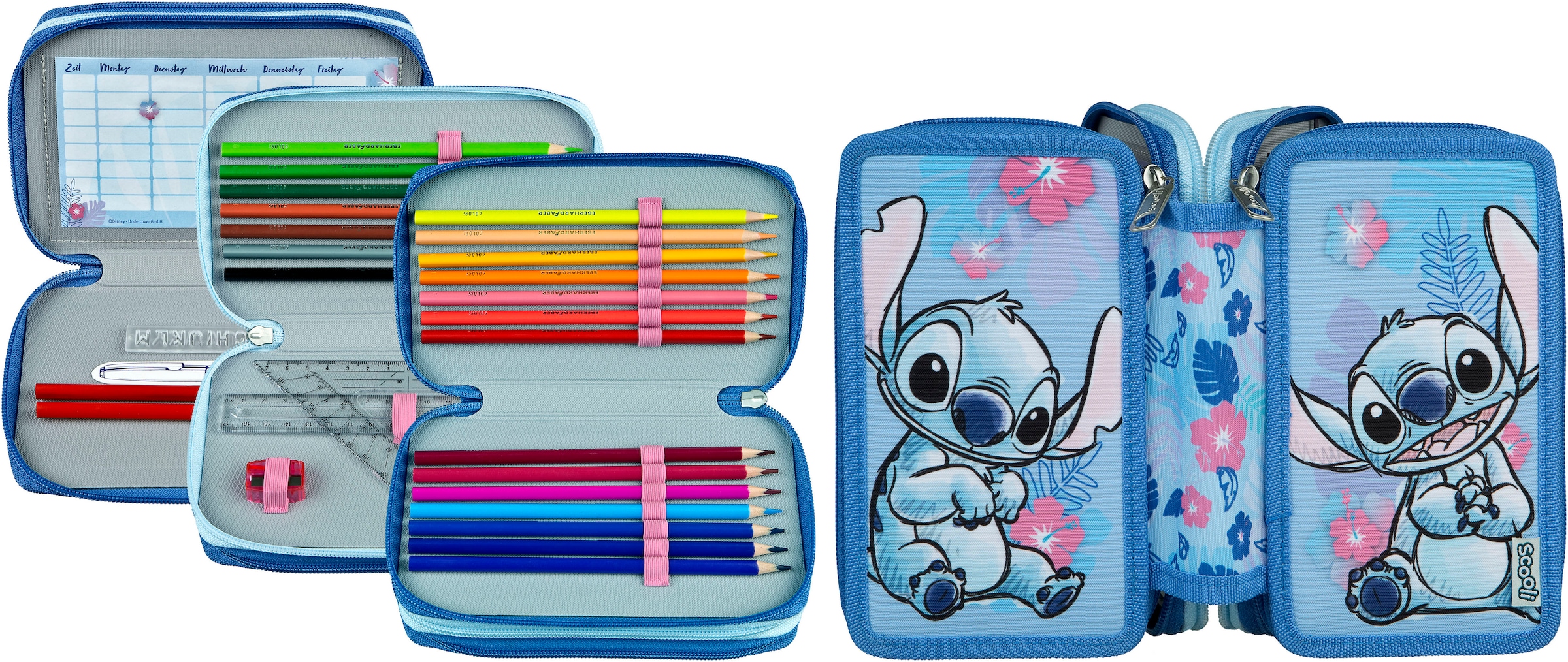 Scooli Federmäppchen »Tripledecker, Lilo & Stich« befüllt, inklusive Geodreieck