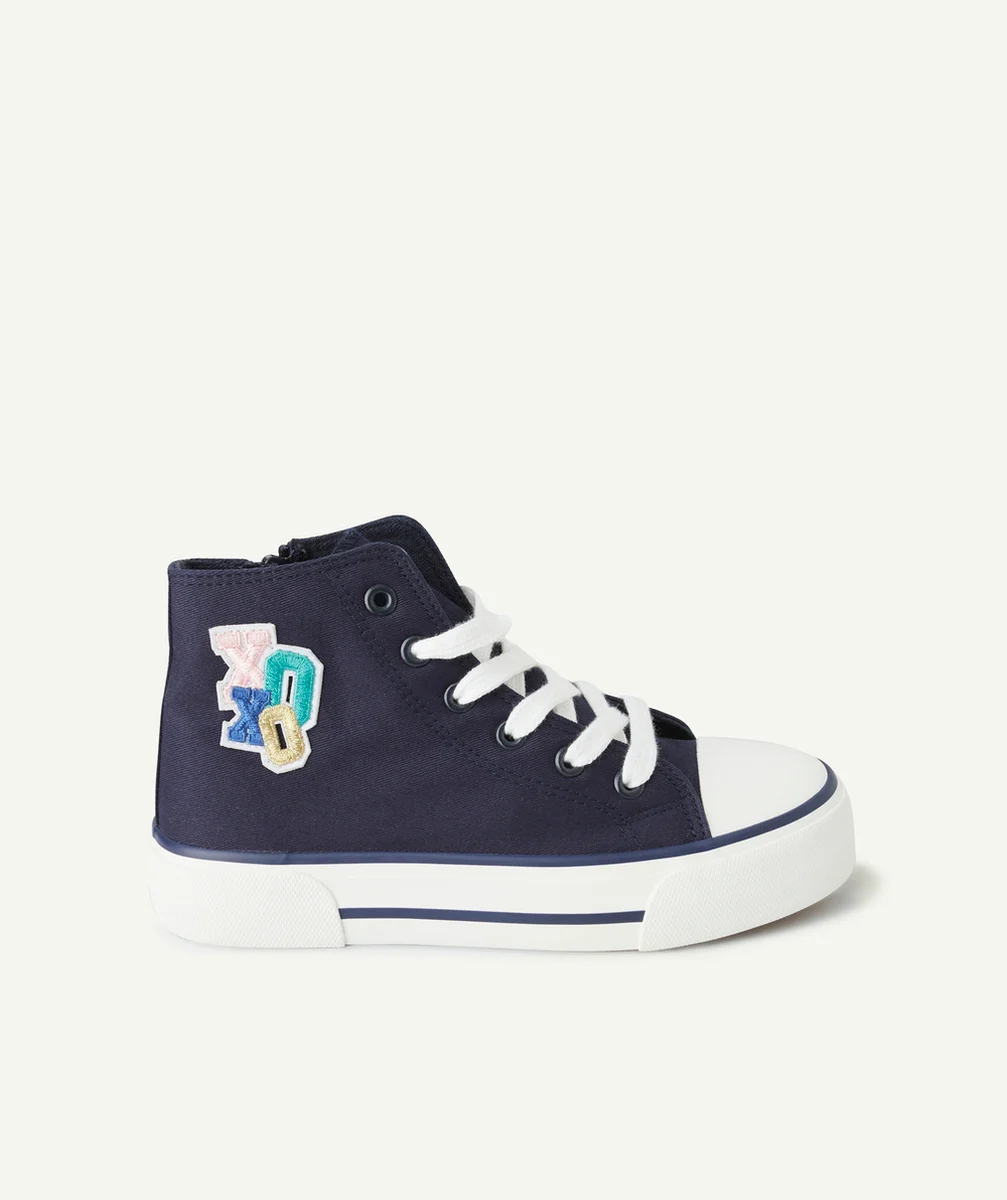 baskets en toile fille bleues marine à lacets et ouverture zippée