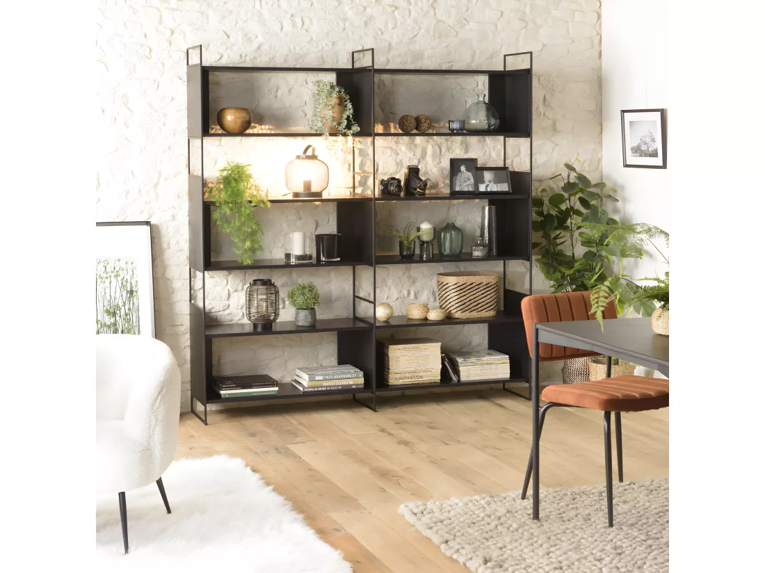 DALY - Étagère 10 niches 5 niveaux noire piètement métal