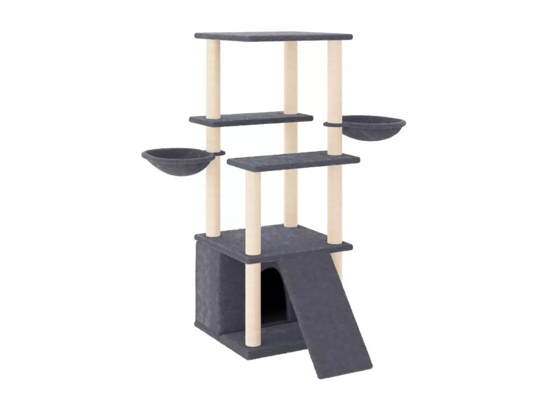 Arbre à chat avec griffoirs en sisal gris foncé 133 cm