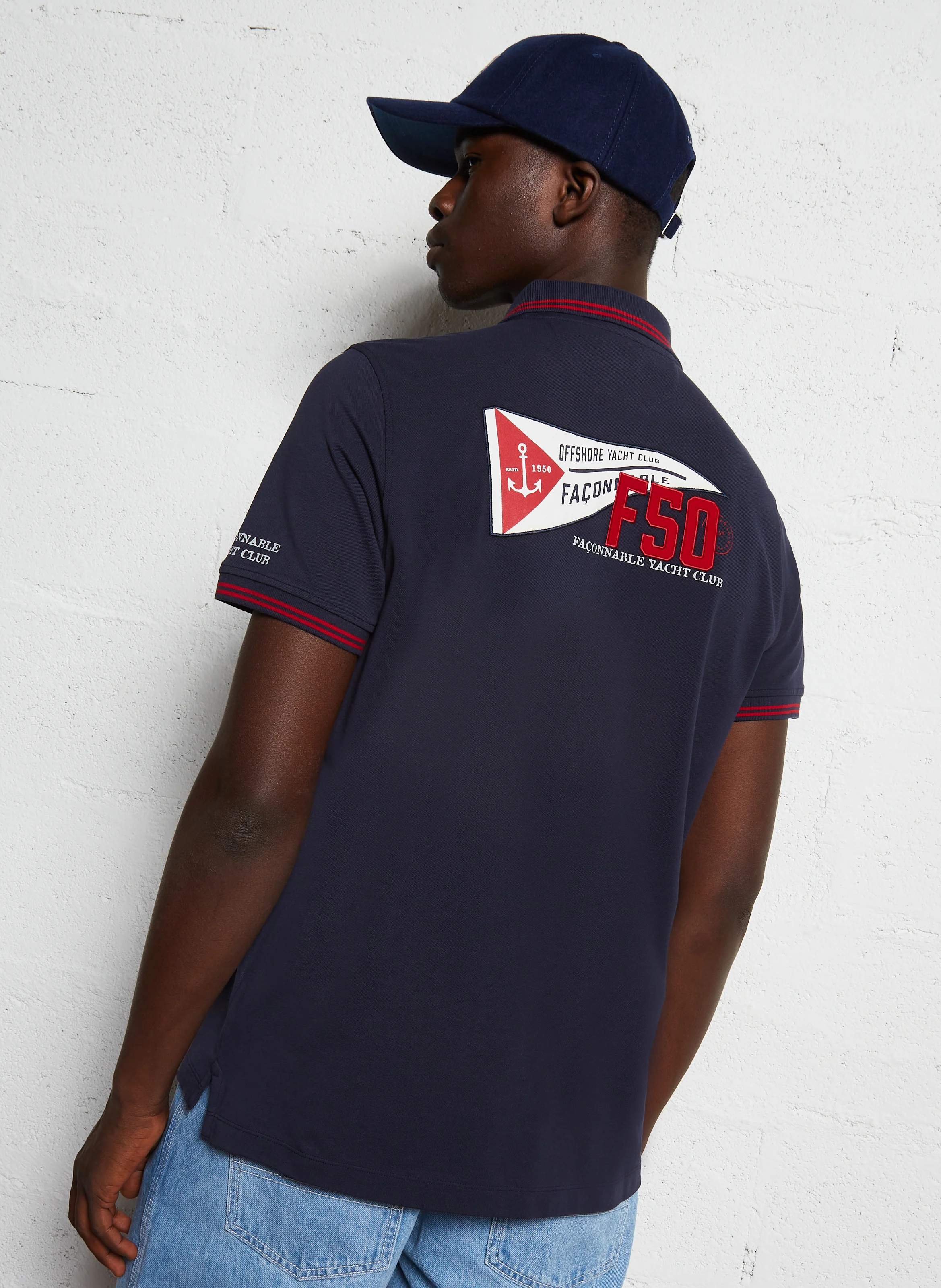 Polo col regular-fit en coton piqué | Bleu