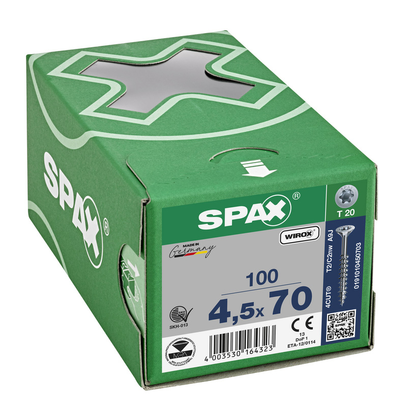 Spax universele schroeven platkop deeldraad 4,5x70mm TX25