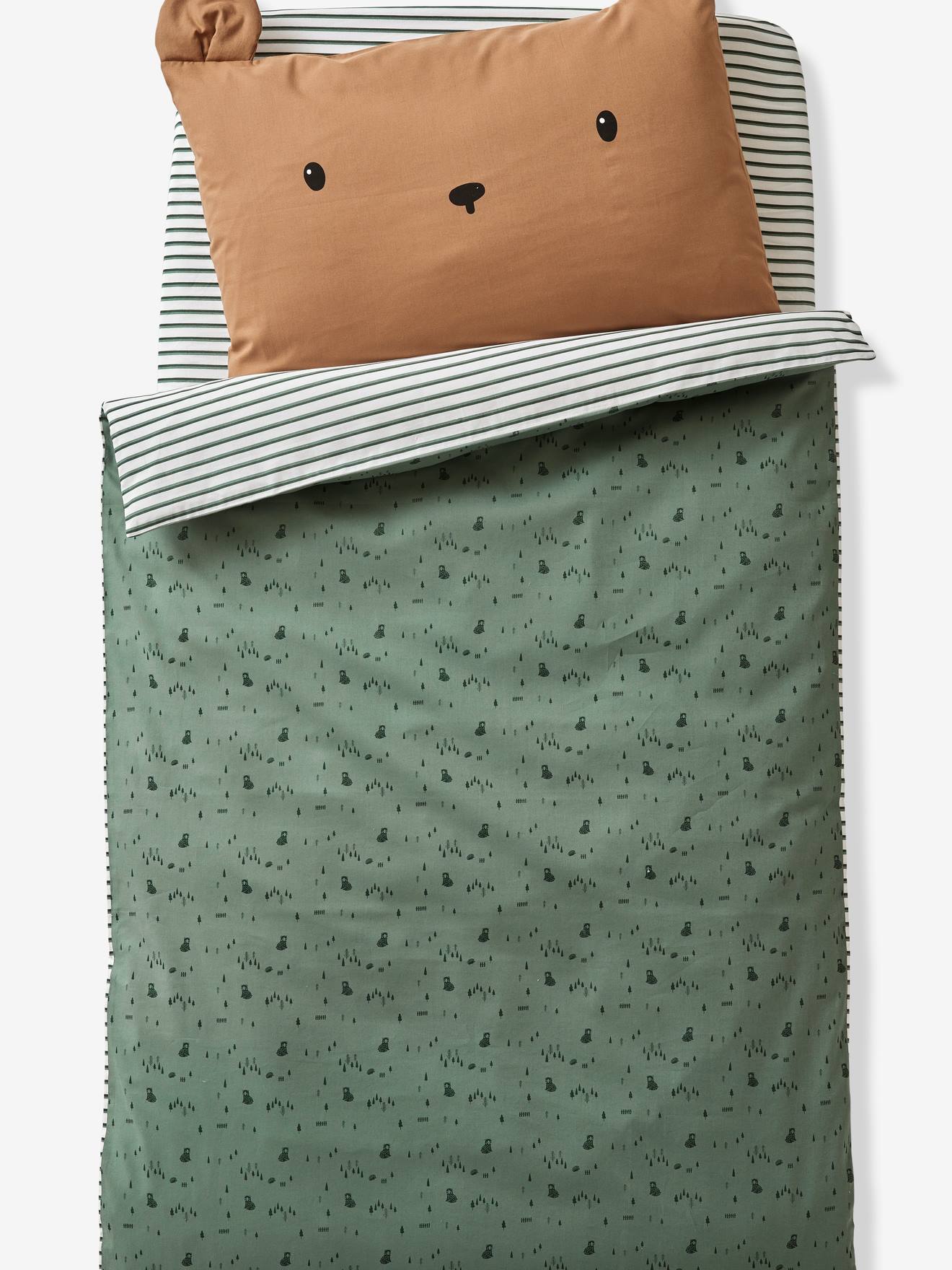 Fronha para bebê, Urso da Floresta Verde, marrom médio, lisa com estampas.