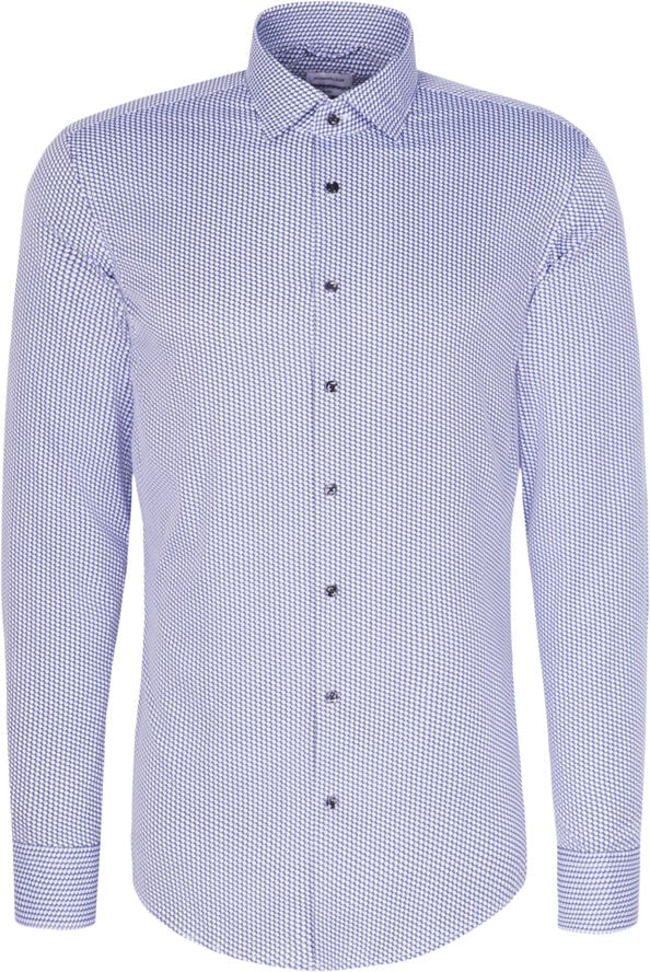 Seidensticker Performance shirt Slim Long sleeve Kent-Collar Print Blue