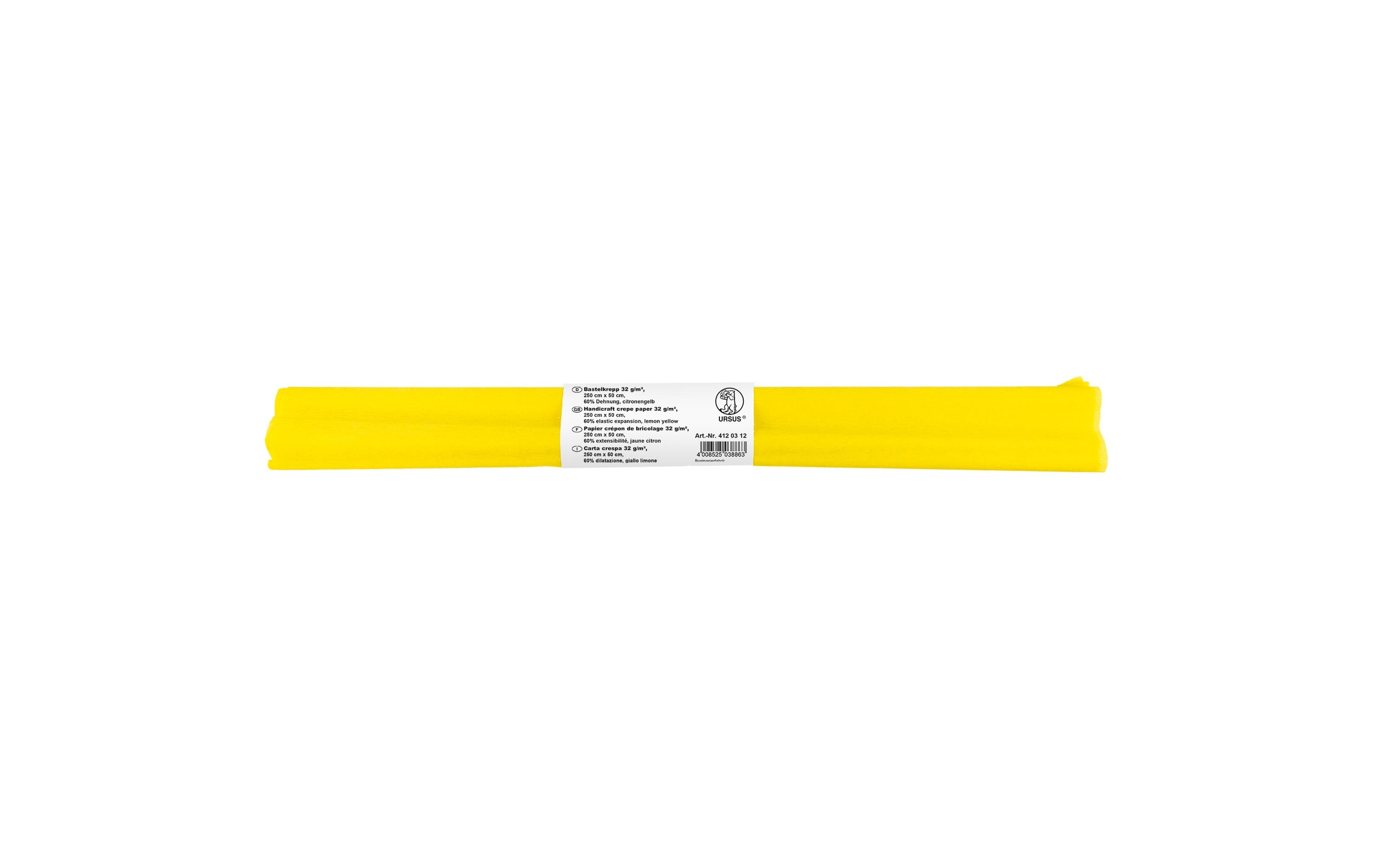Krepppapier 50 cm x 2.5 m, 32 g/m², ZitronengelbBastelkrepp auf der Rolle