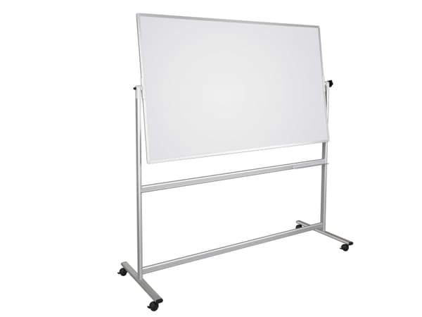 Whiteboard Mobil og vendbar 120×90 cm magnetisk med aluminiumsstel og ramme inkl. pennebakke