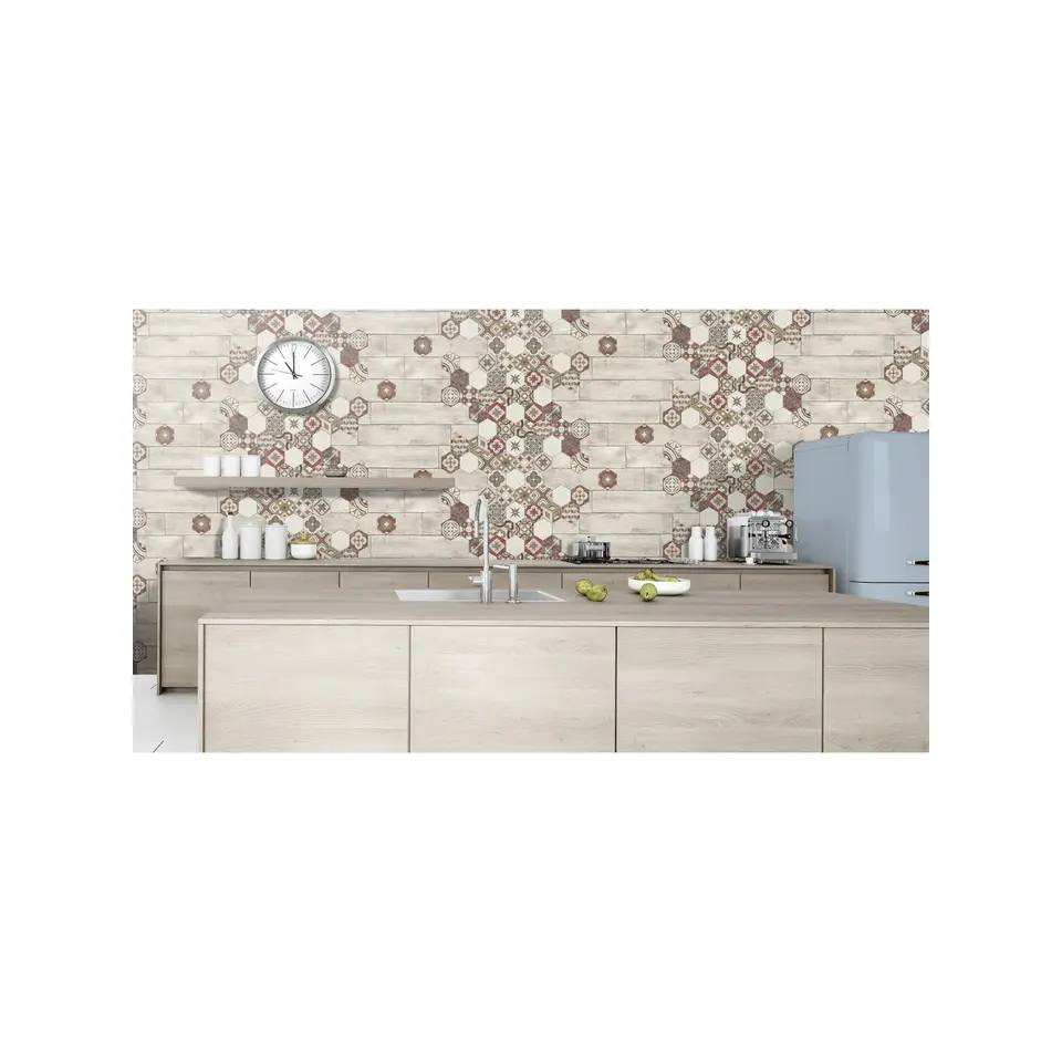 Dutch Wallcoverings - Reflets hout/mozaïek beige/rood - 0,53x10,05m
