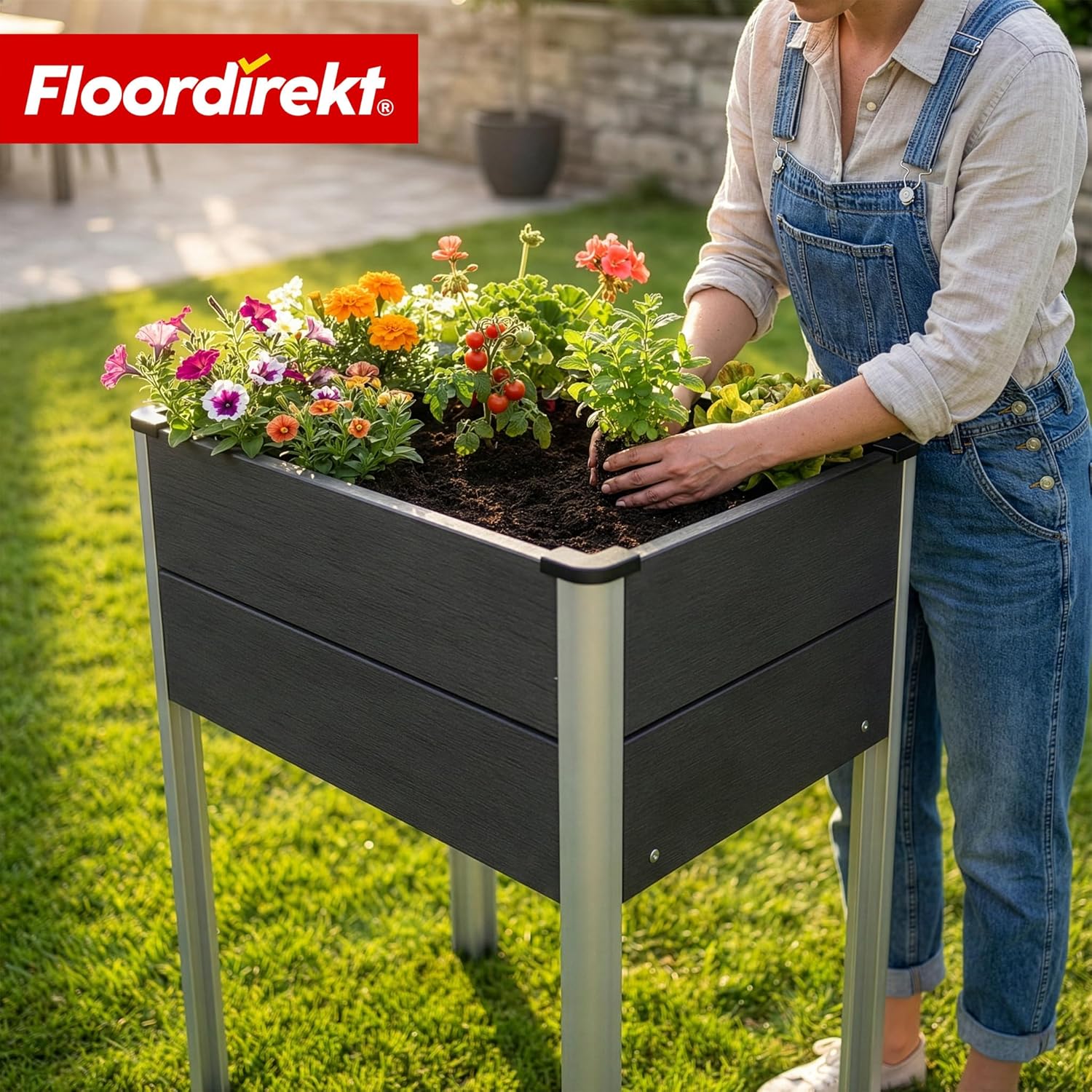 Floordirekt Hochbeet 60x50x90cm Anthrazit WPC - Wetterbeständig & pflegeleicht auf Stelzen für Garten, Balkon oder die Terrasse - Salina