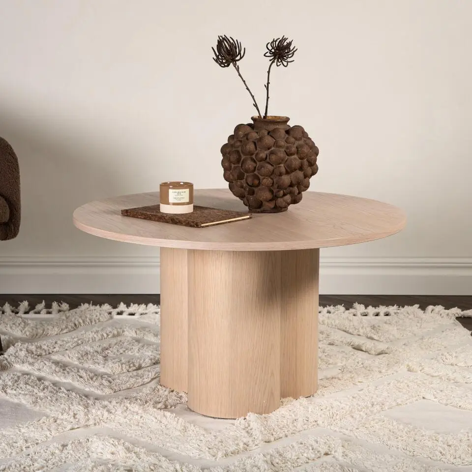 Salontafel Whitewash Ø80cm - Fineer - Japandi Stijl - Tafel Olivia