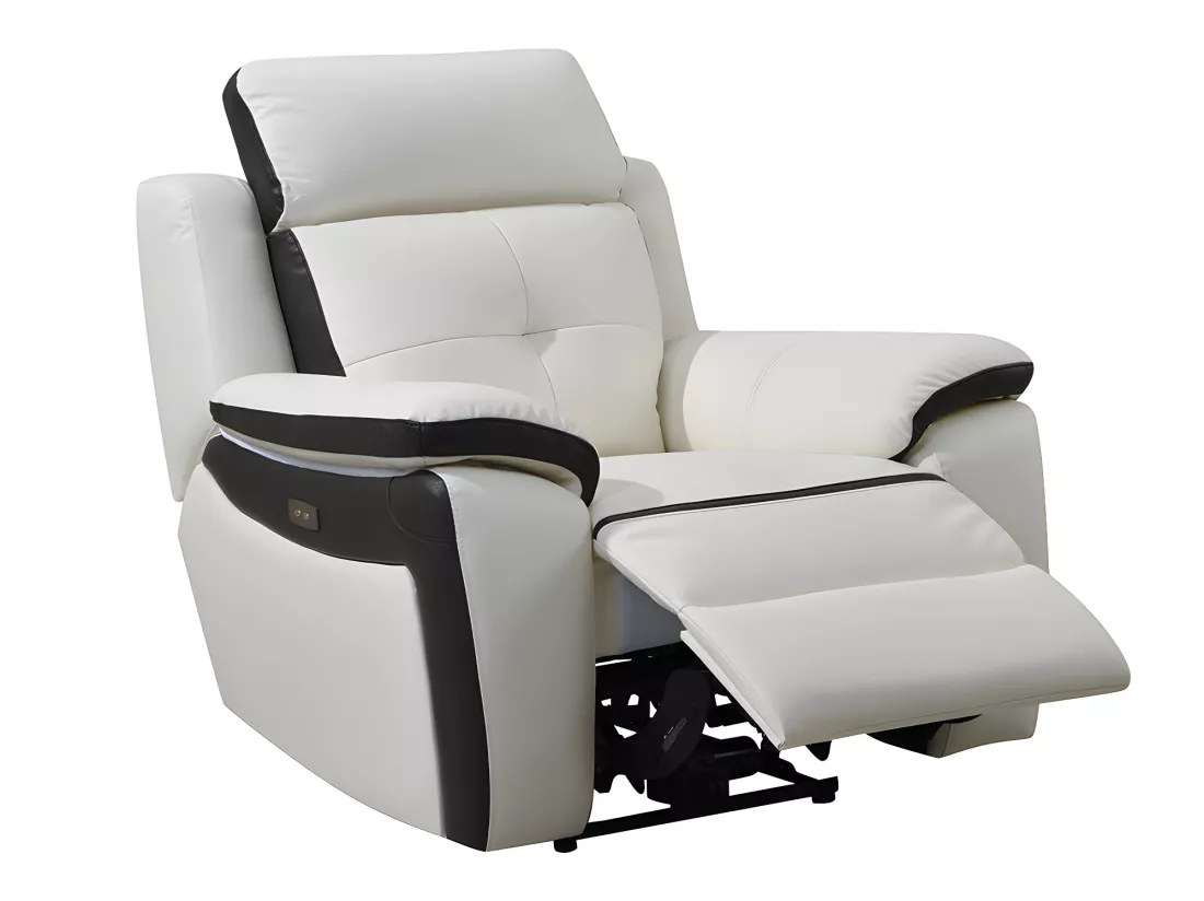 Canapés 3 places 2 places et un fauteuil relax électrique en cuir ANGELIQUE - Blanc/anthracite