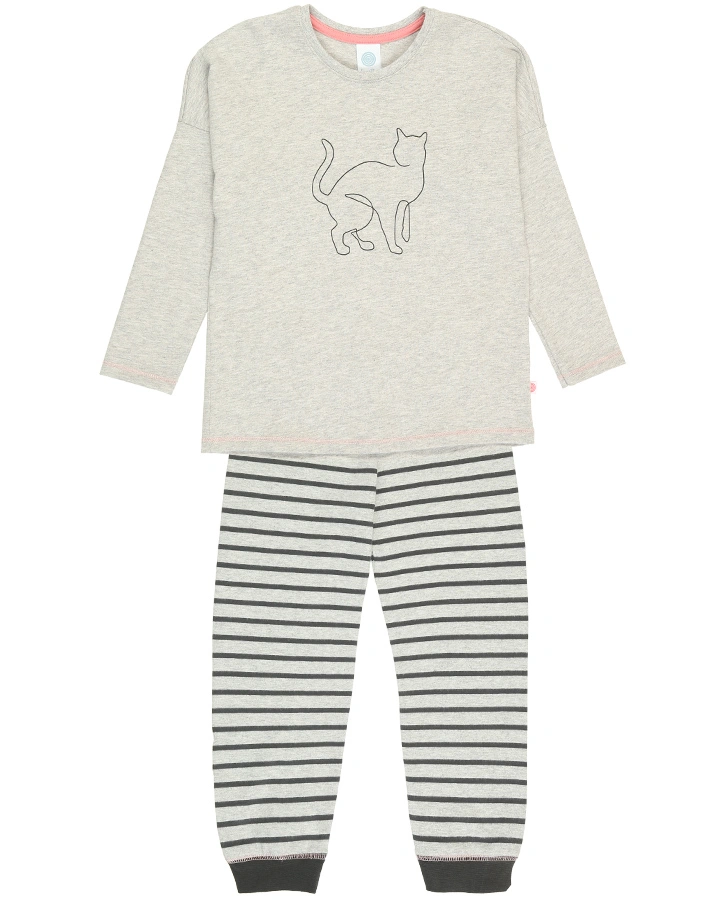 Schlafanzug lang SAN – FANCY CAT in stone melange