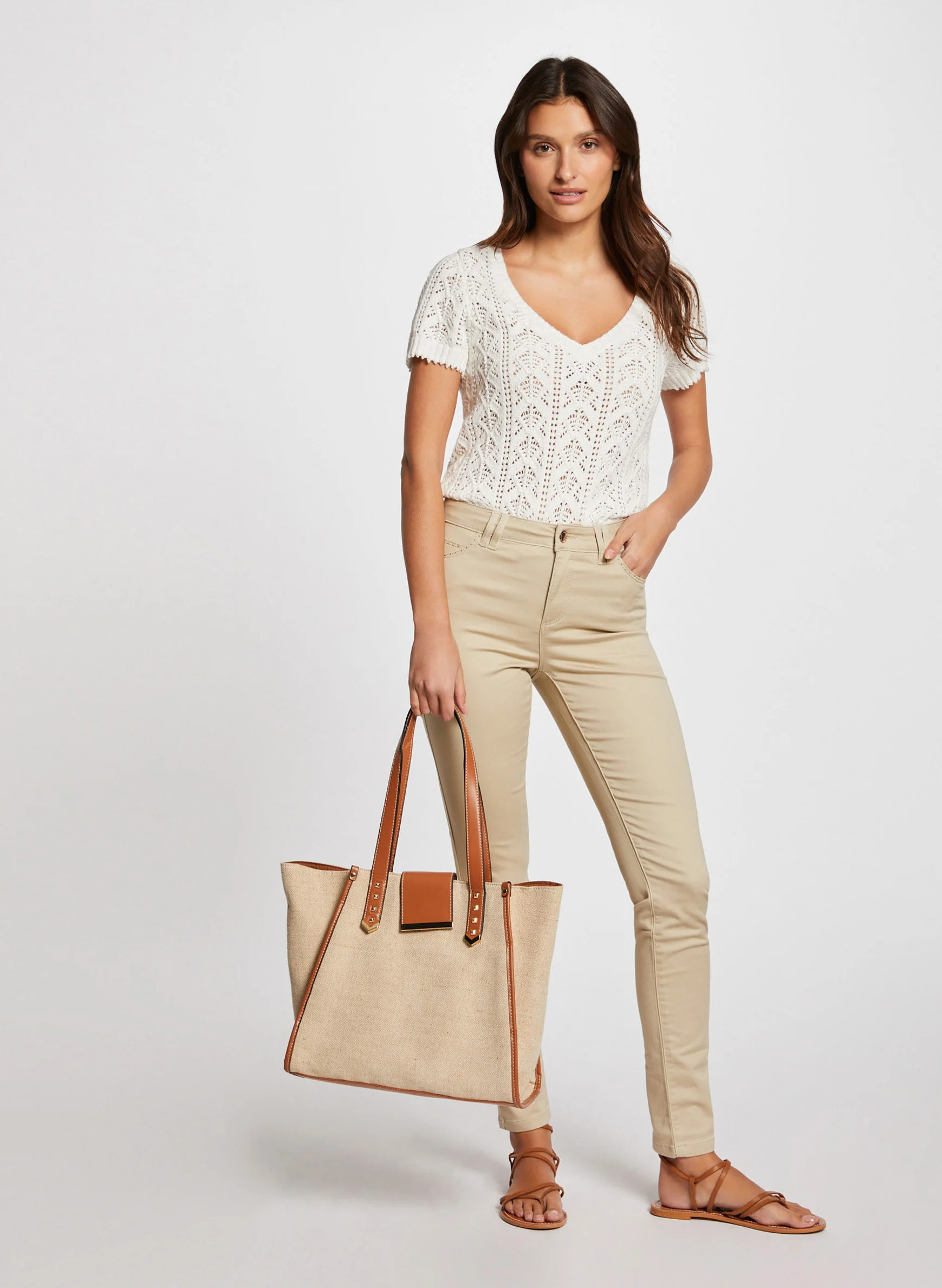 PIOUBA - Jean skinny en coton mélangé | Beige