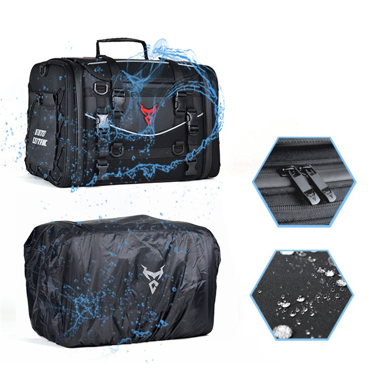 (50L) Oxford Motorrad Hecktasche Rücksitz Organizer Tasche mit Tragegurt / Reflektoren / Regenschutz - Schwarz
