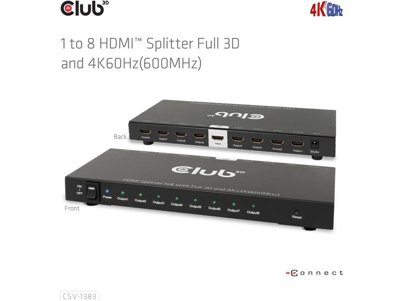 Club 3D 8-Port Signalsplitter CSV-1383 1 auf 8 HDMI-Verteiler