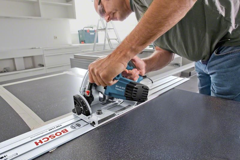 Bosch Professional GKT 55 GCE Invalzaag 165mm   2x geleiderail 1400W in L-Boxx - 0615990M9B