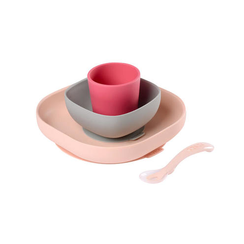 Set vaisselle silicone 4 pièces Rose - BEABA