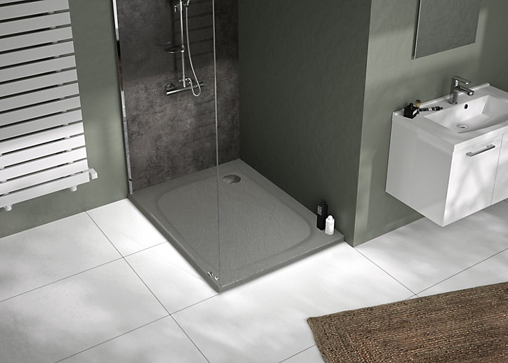 Receveur de douche rectangulaire 80x100cm, gris mat effet pierre, Allibert Mooneo