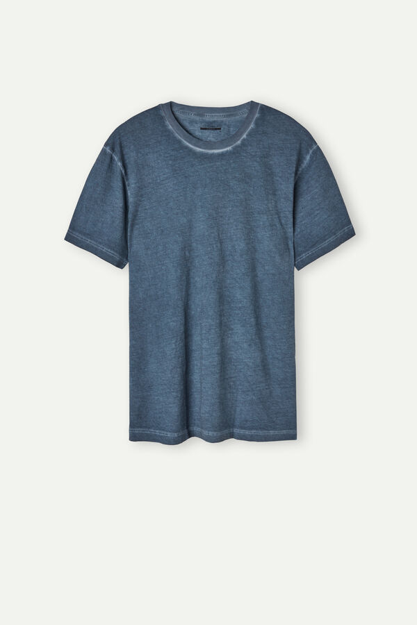 Camiseta de manga curta em algodão com lavagem desgastada