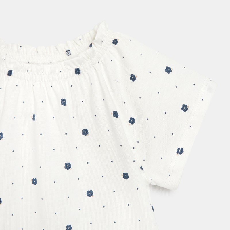 T-shirt col élastiqué rose bébé fille