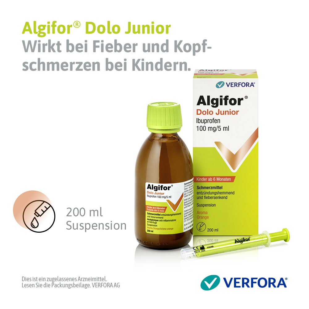 ALGIFOR Dolo Junior 100 mg/5ml<br>200 ml, Flasche, Suspension zum Einnehmen