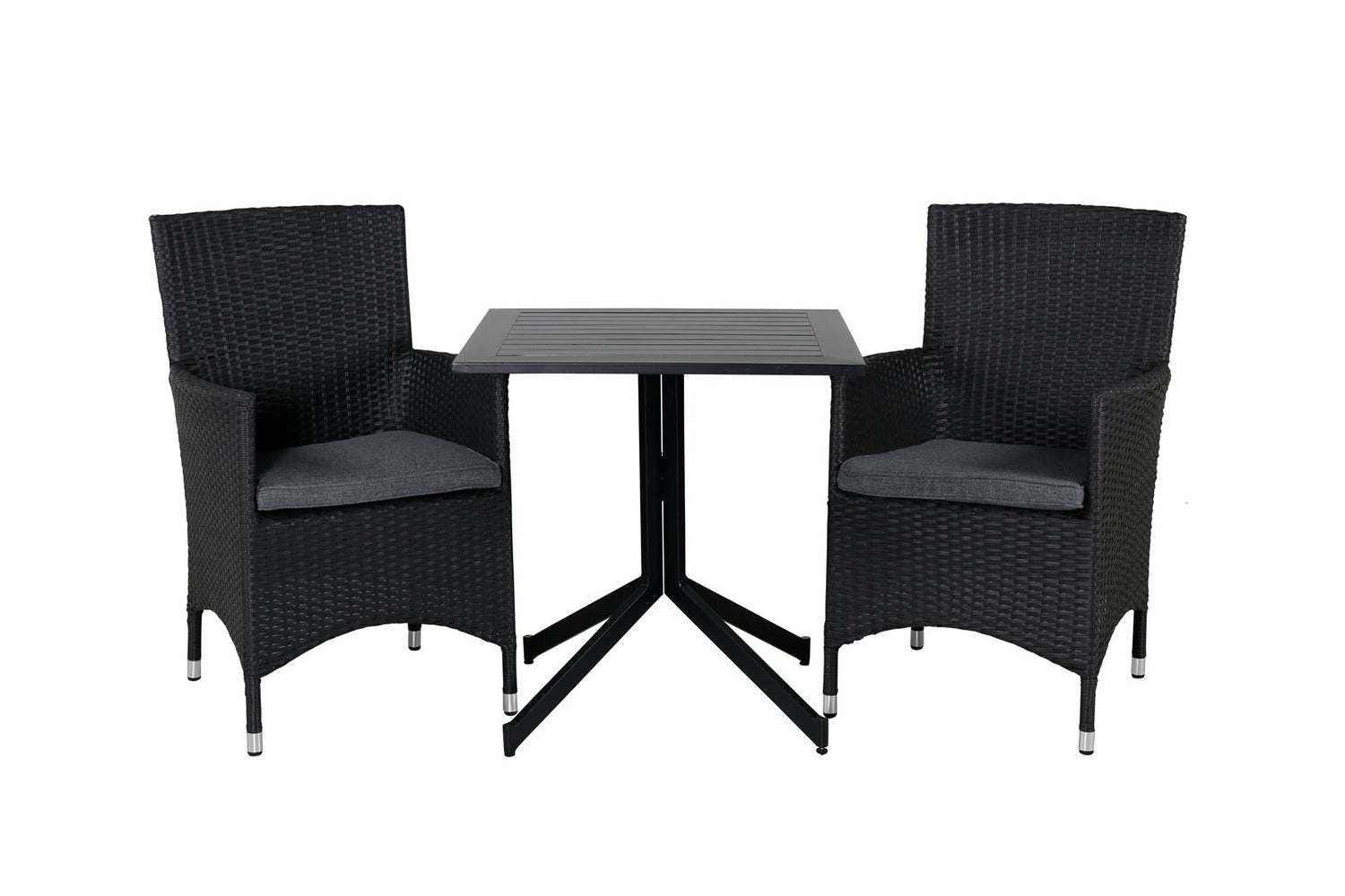 Way tuinset, tafel 70x70cm en 2 stoelen, Malin zwart. 70 x 70 x 72 cm