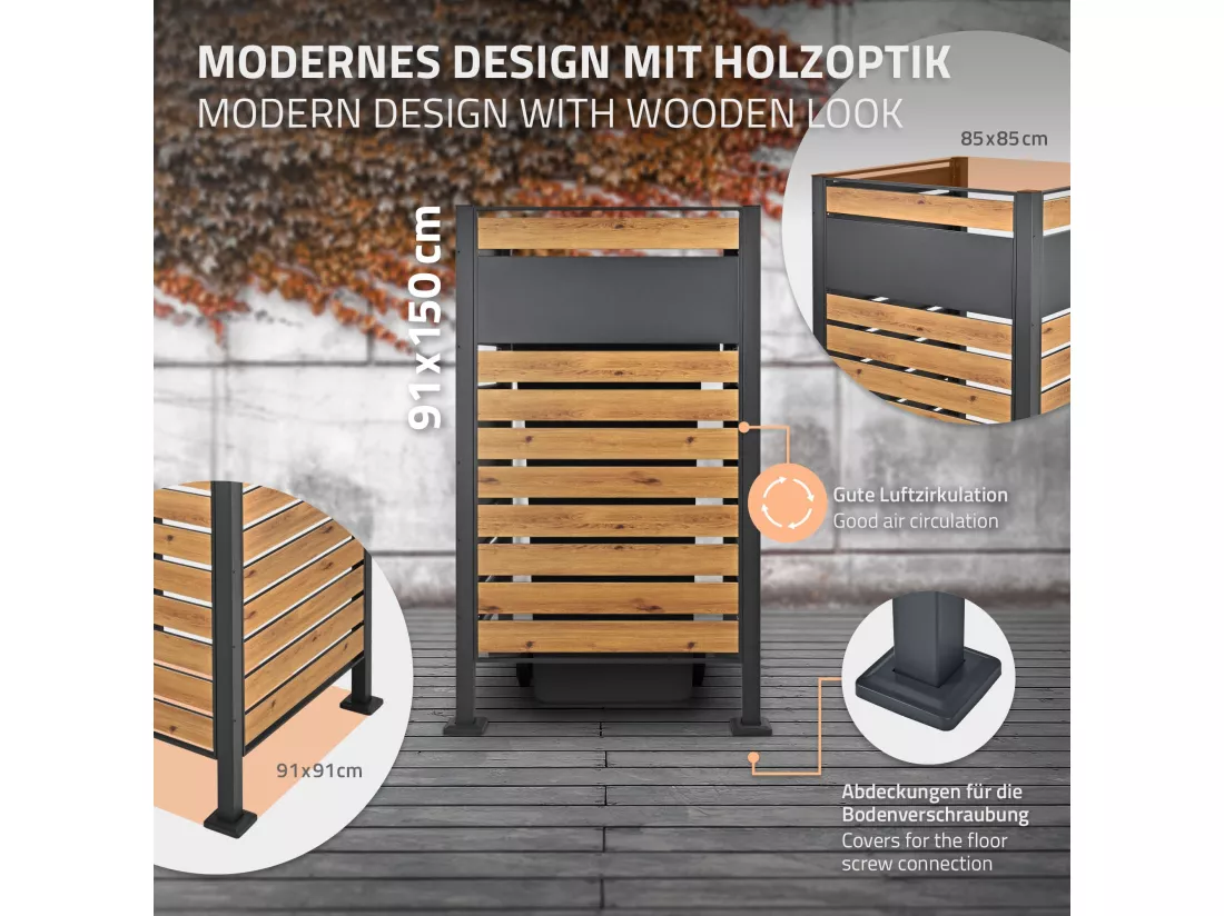 3x Éléments de clôture pour poubelles extensible 91x150x91 cm