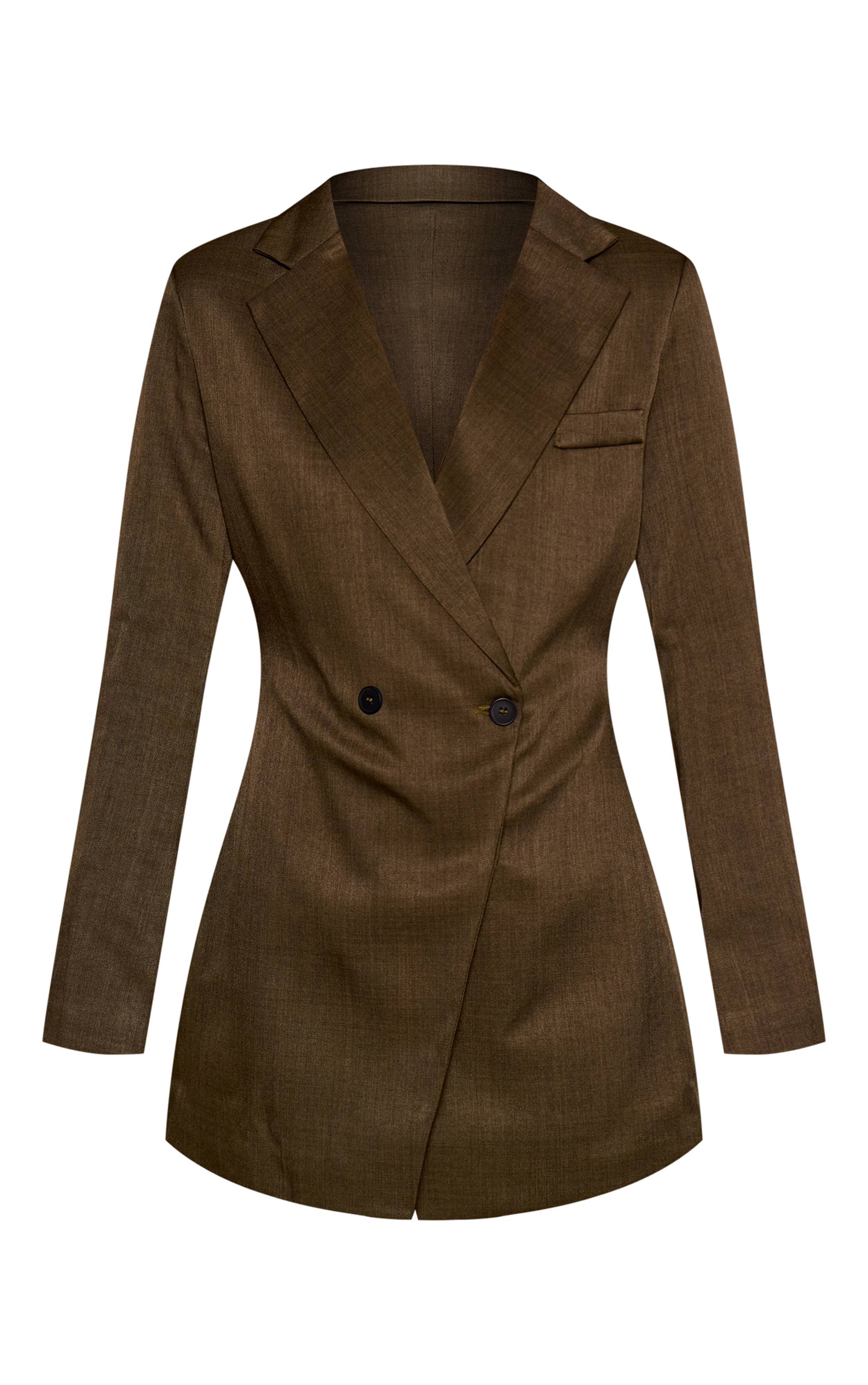 Kaki Robe Blazer Cintrée À La Taille À Double Boutonnage En Tissu Tissé