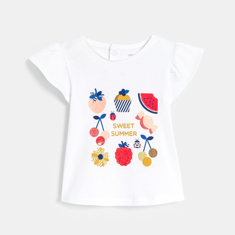T-shirt impression fruits blanc bébé fille Rouge
