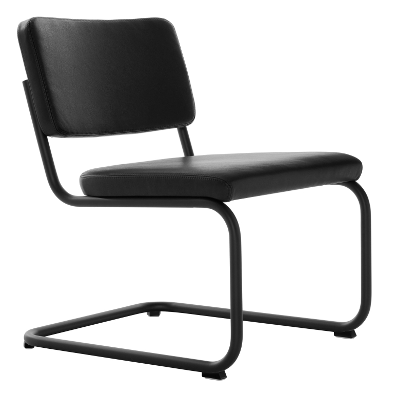 Thonet S32 fauteuil PVL leer Nero 622, zwart onderstel