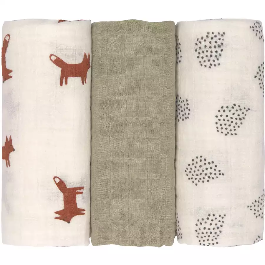LÄSSIG Mulltücher M 3er Pack Little Forest Fox 60 x 60 cm