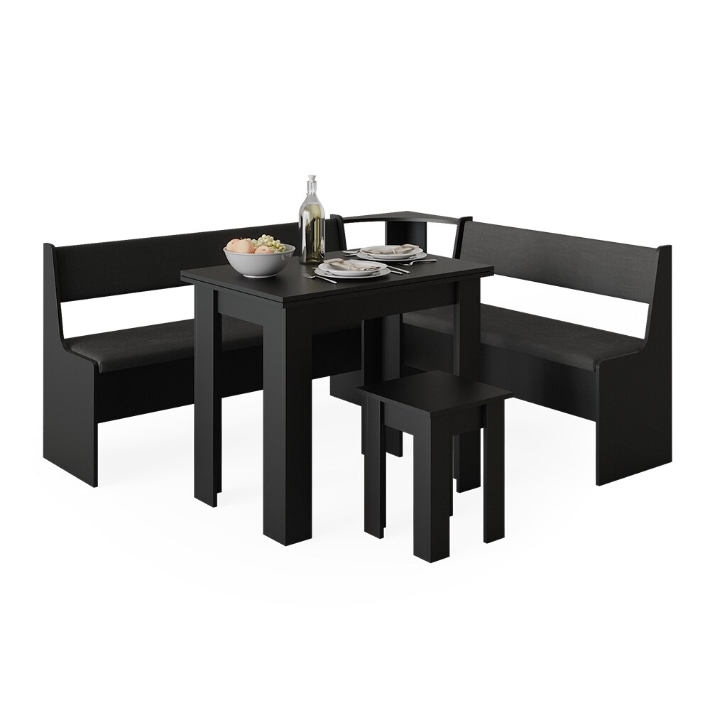 Vicco Eckbankgruppe Küchensitzgruppe Esszimmergruppe Roman Schwarz modern 180x150 cm Sitzbank Sitzecke Küchentisch Tischhocker Küchenmöbel Polstermöbel Esszimmermöbel
